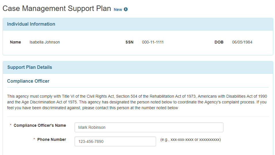 Create And Submit Case Management Support Plan