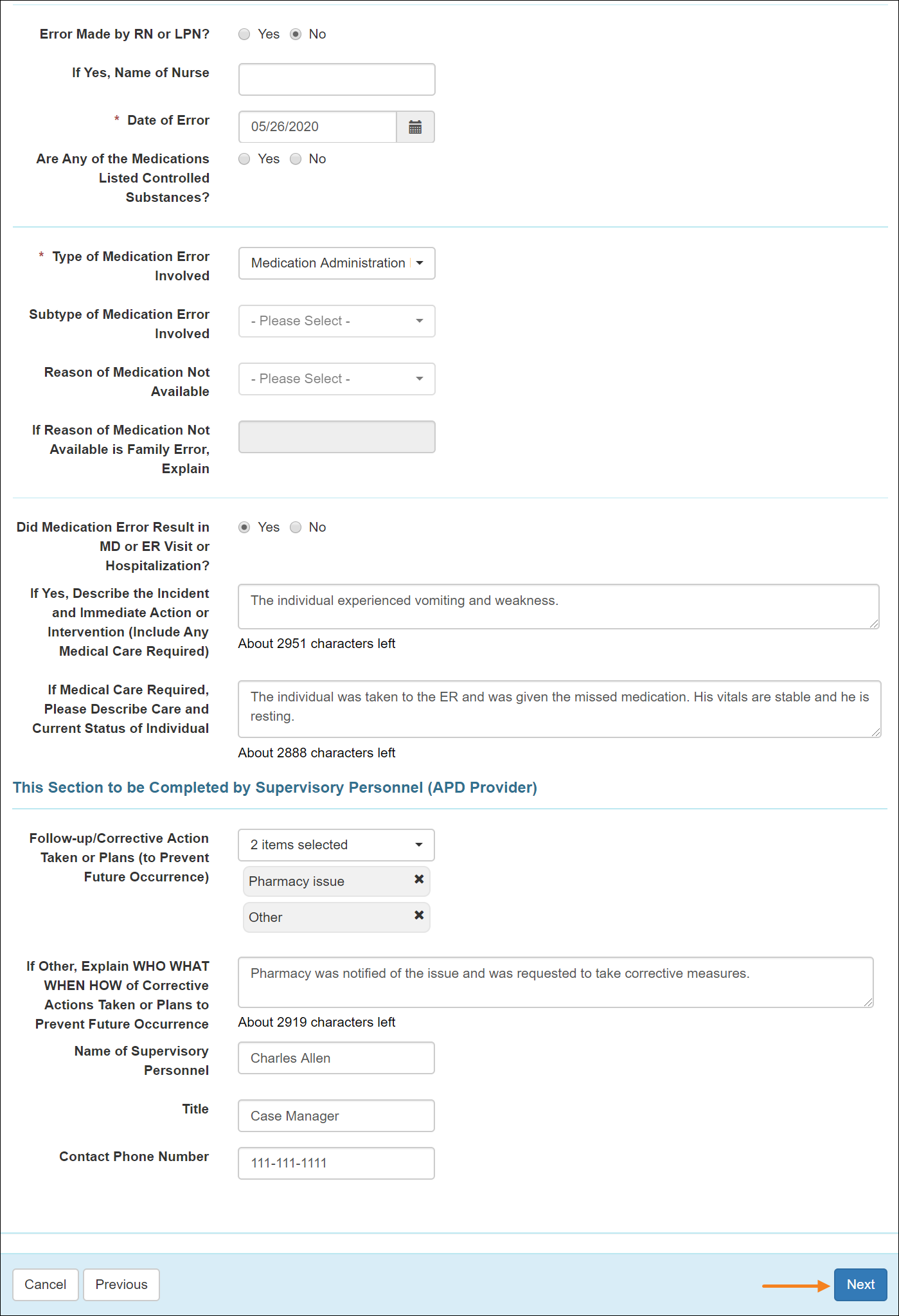 Printable Medication Error Reporting Form