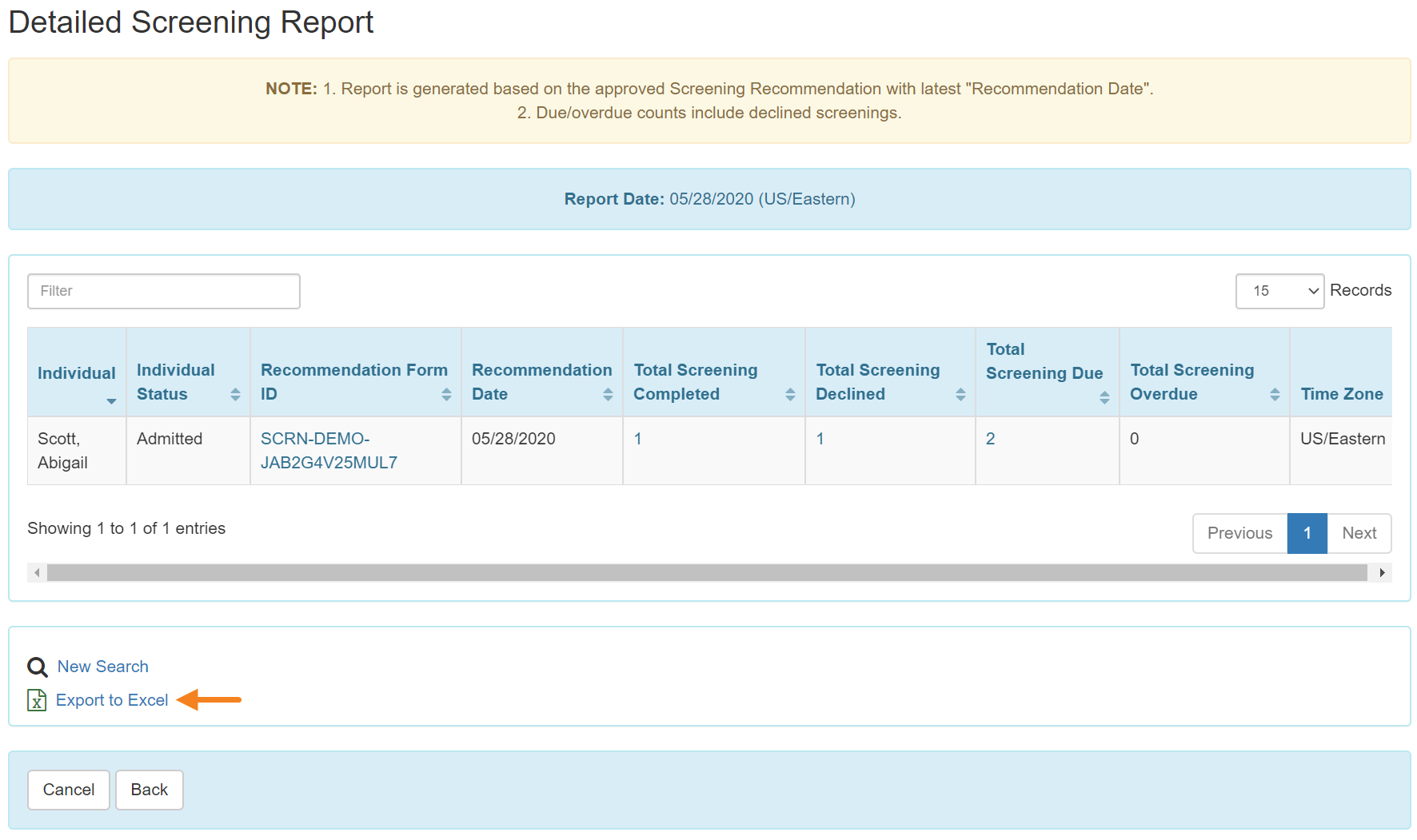 Health Screening Reports