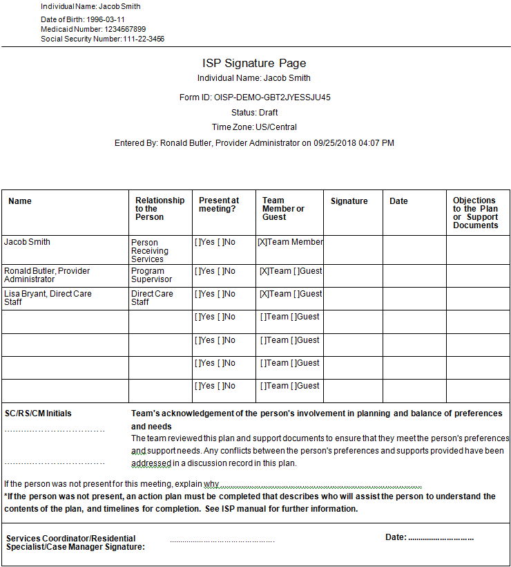 Create Individual Support Plan