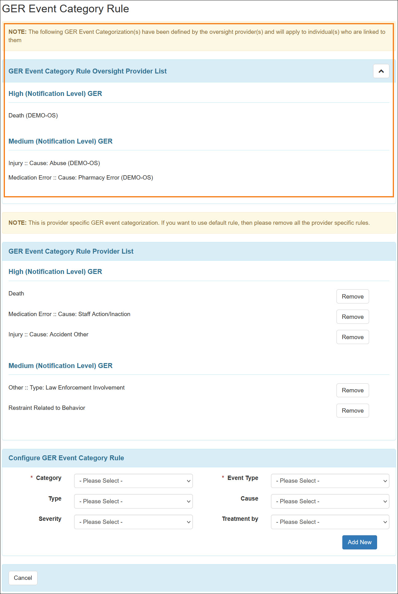 Screenshot showing the GER Event Cateogy Rule Configuration where OS configuration is showing for  regular linked provider.