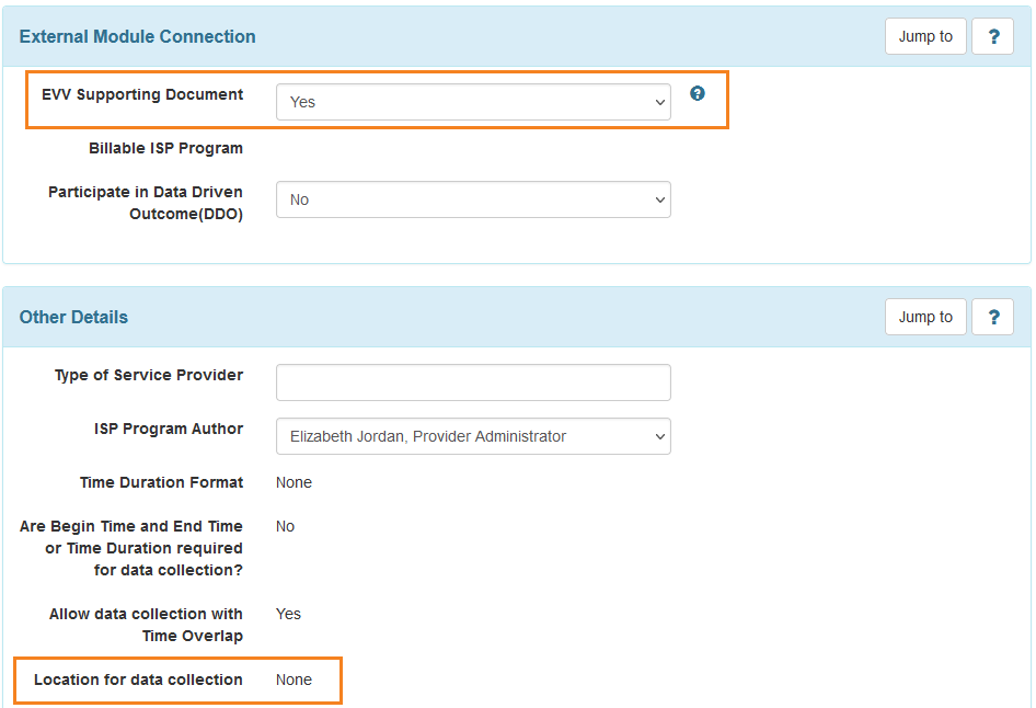 Screenshot showing External Module Connection and Other Details sections of ISP Programs