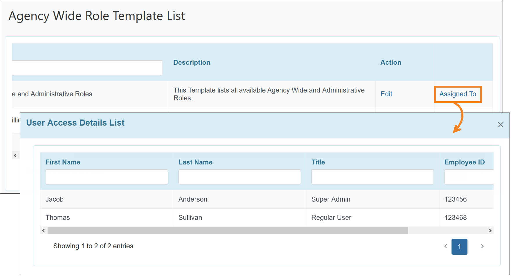 Screenshot showing the read-only Agency Wide Role Template Assinging feature