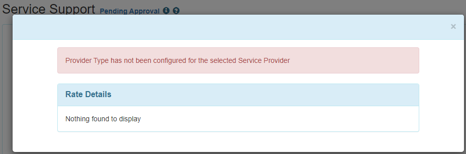 Screenshot showing error message for Service Provider Type Specific Rate Type in Service Support form of Individual Plan