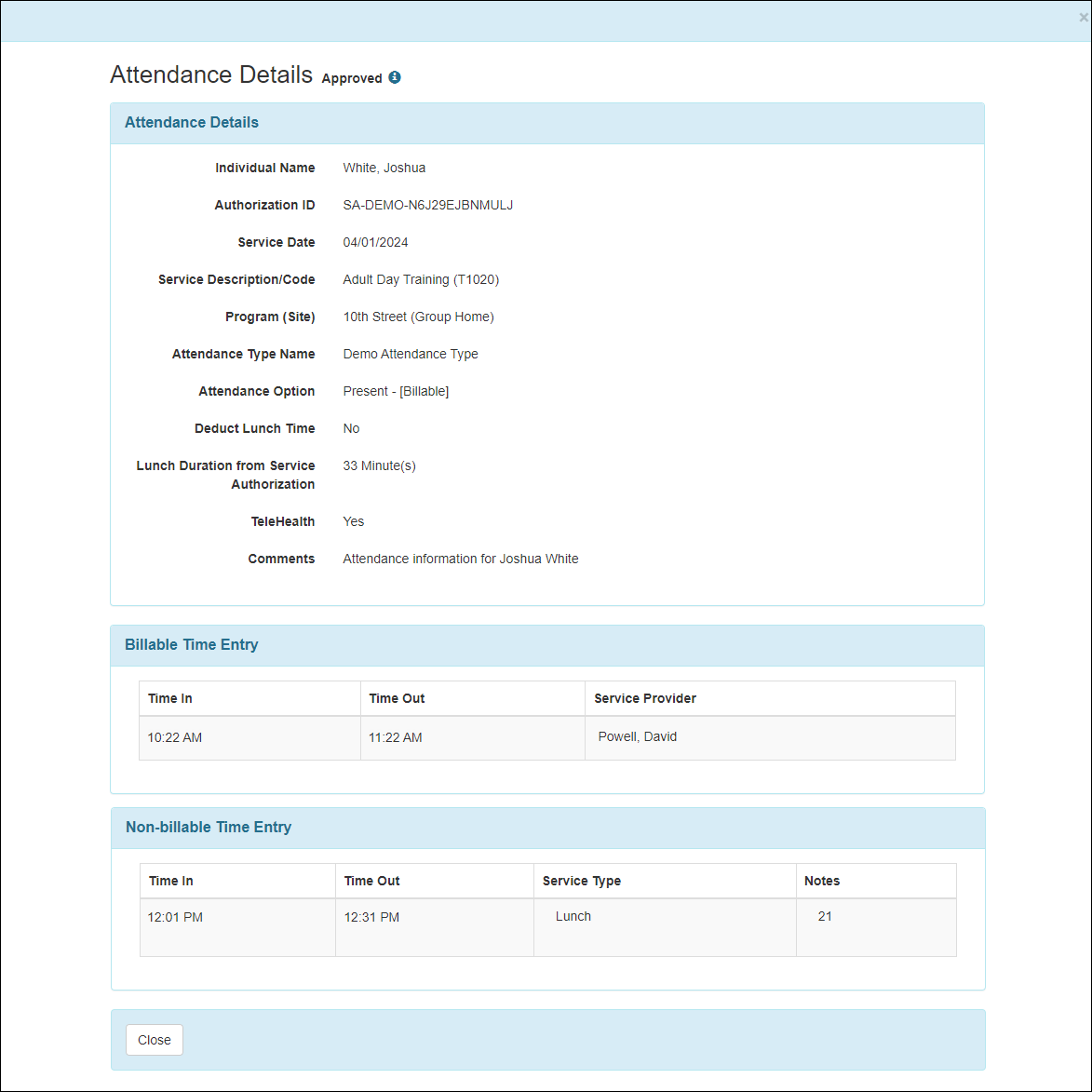 Screenshot showing the new updated user interface of the 'Attendance Details' page.