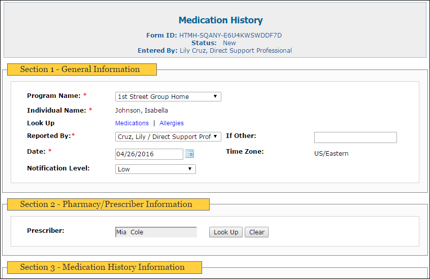 Search Medication History