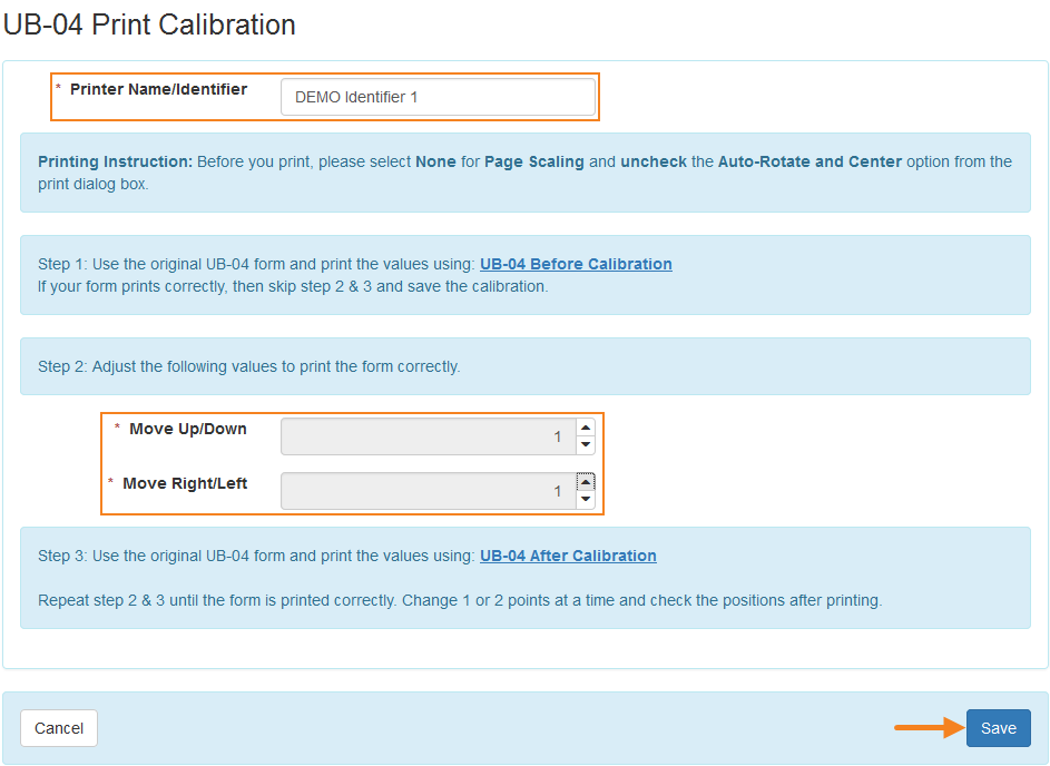 UB-04 Print Calibration