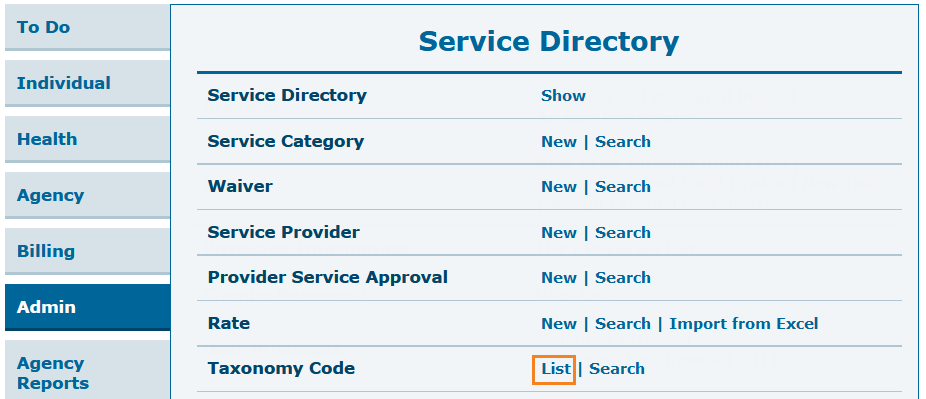 taxonomy-code-list-and-search