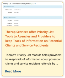 Therap Services offer Priority List Tools to Agencies and Providers to keep Track of Information on Potential Clients and Service Recipients
